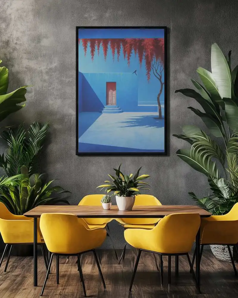 Stylish Living Room With Minimalist Black Canvas Mockup And Tropical Greenery Decor 0201