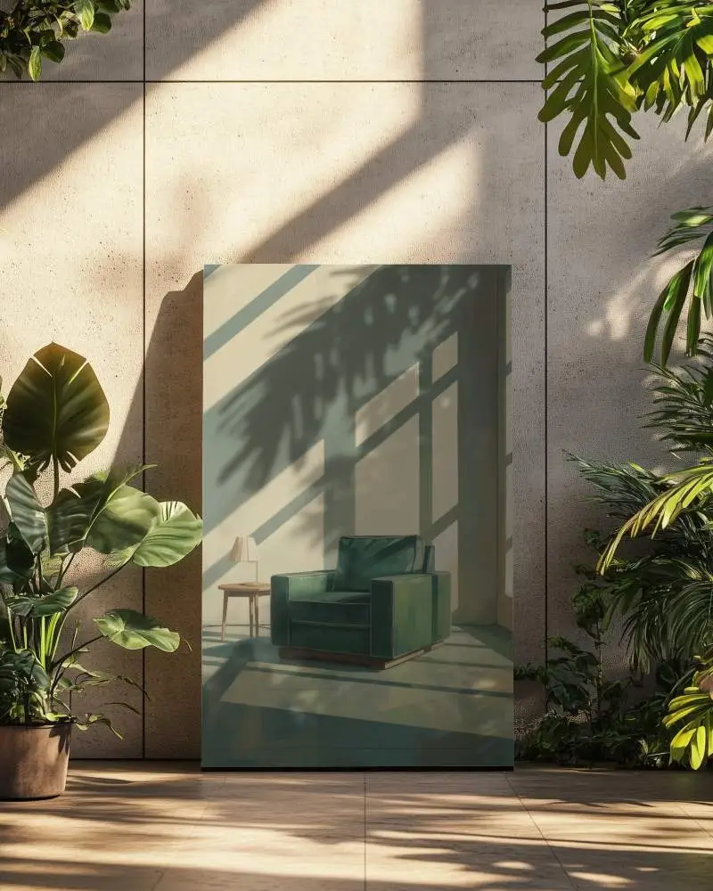 Modern Minimalist Canvas Mockup With Natural Greenery Shadows And Soft Lighting Effect 0204