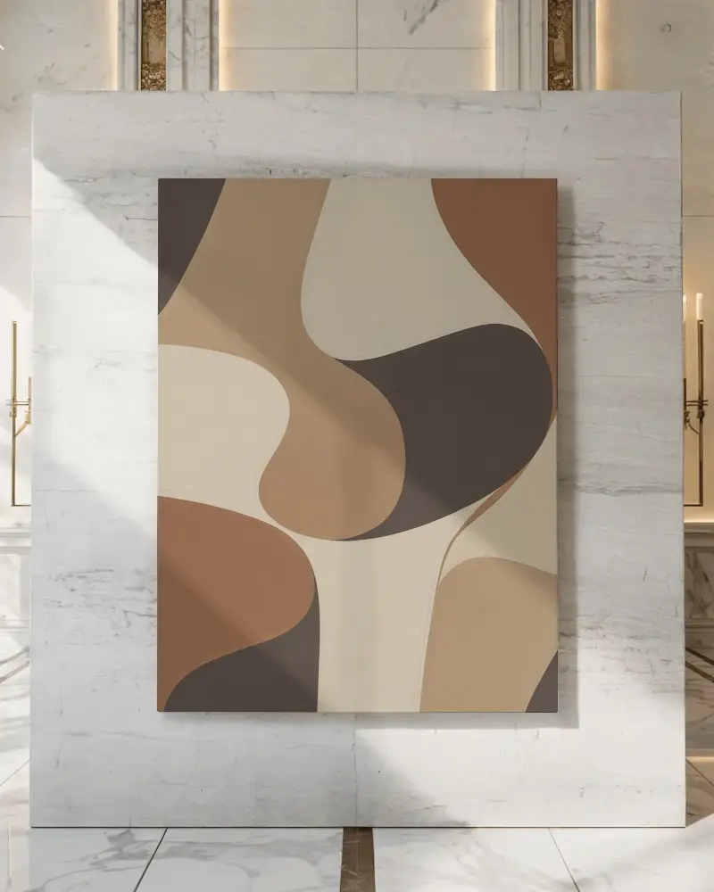 Modern Minimalist Canvas Mockup For Artwork Display In Luxury Interior Setting On Marble Wall
