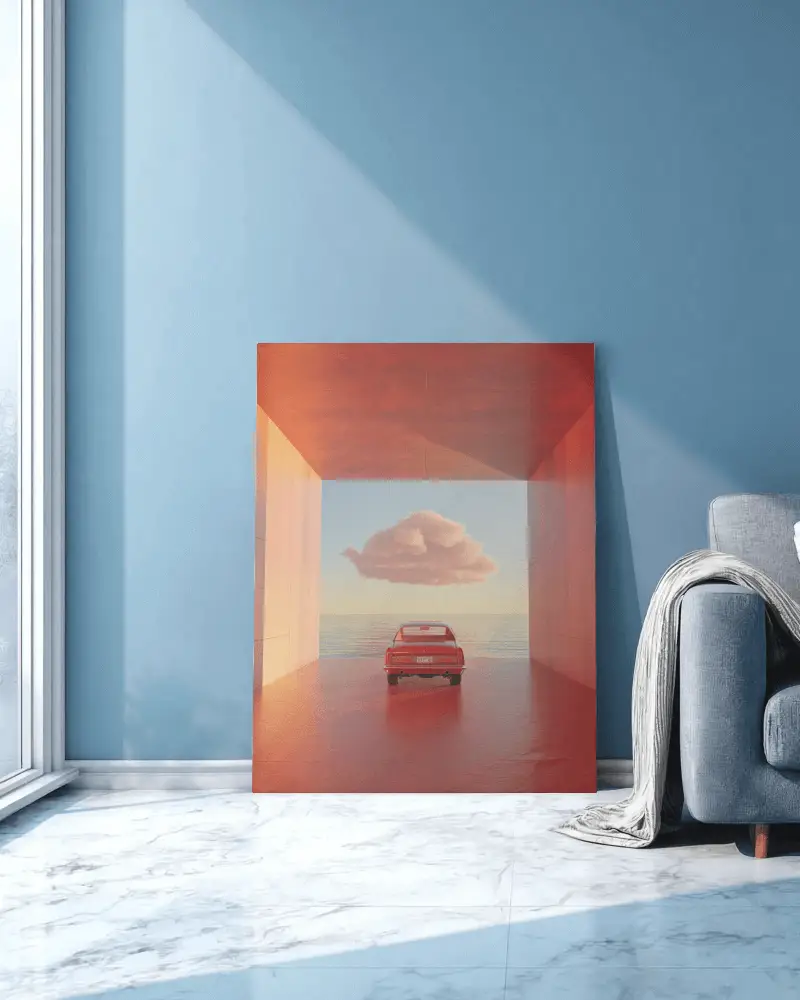 elegant-canvas-mockup-display-against-colorful-wall-next-to-sofa-with-cozy-blanket-drape