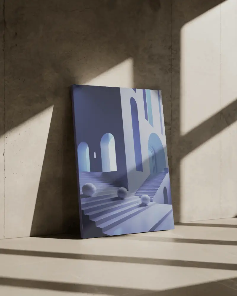 leaning-canvas-mockup-on-textured-stone-wall-with-strong-angled-sunlight-reflections