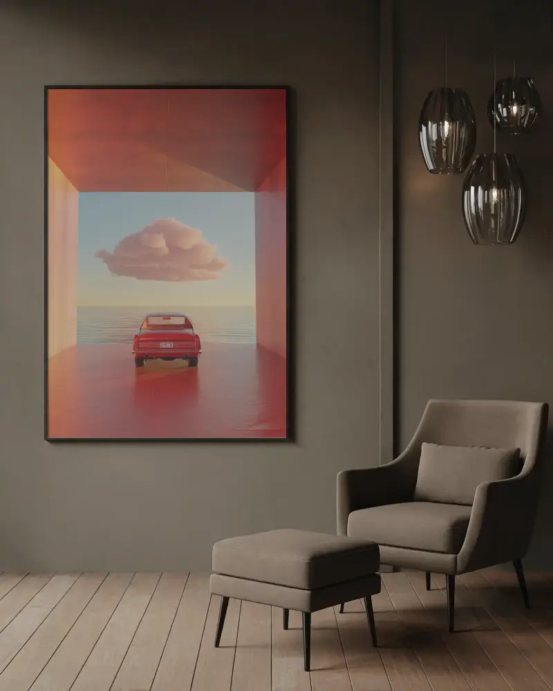 large-canvas-mockup-mounted-on-dark-wall-with-modern-armchair-footrest-and-pendant-lights