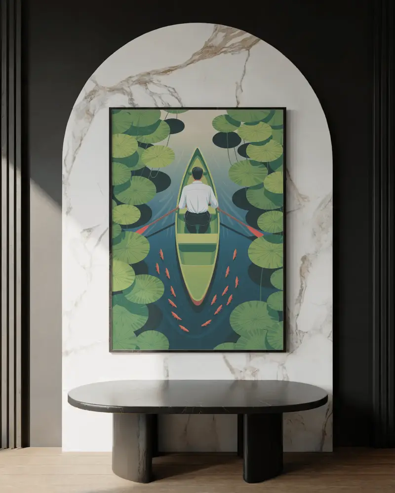framed-canvas-mockup-on-marble-arched-wall-with-modern-black-console-table-and-soft-light