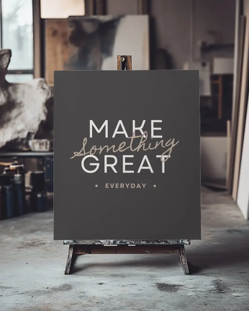 Rustic Art Studio Canvas Mockup On Easel Moody Workspace With Paint Supplies And Textured Ambience 028