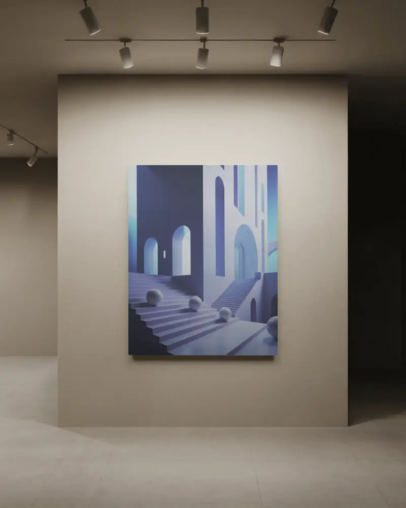 Modern Exhibition Gallery Canvas Mockup With Track Lighting