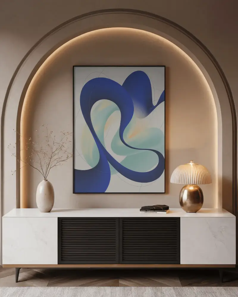 Wall Canvas Mockup With Decor Table And Lamp