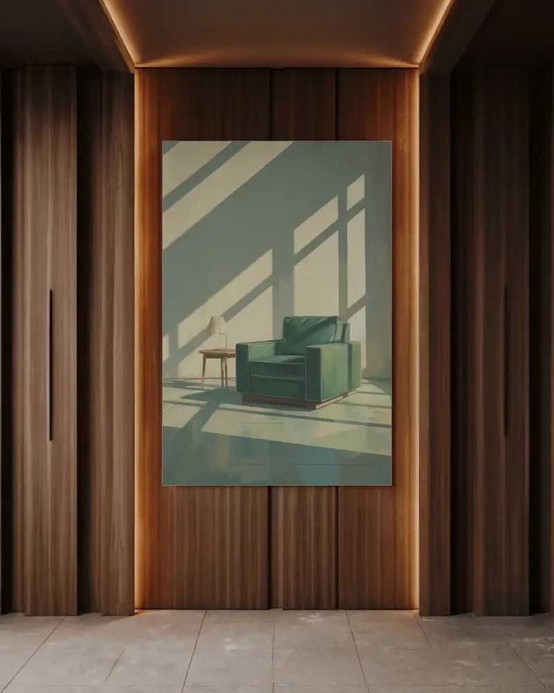 Wooden Wall Luxury Canvas Mockup With Warm Lighting