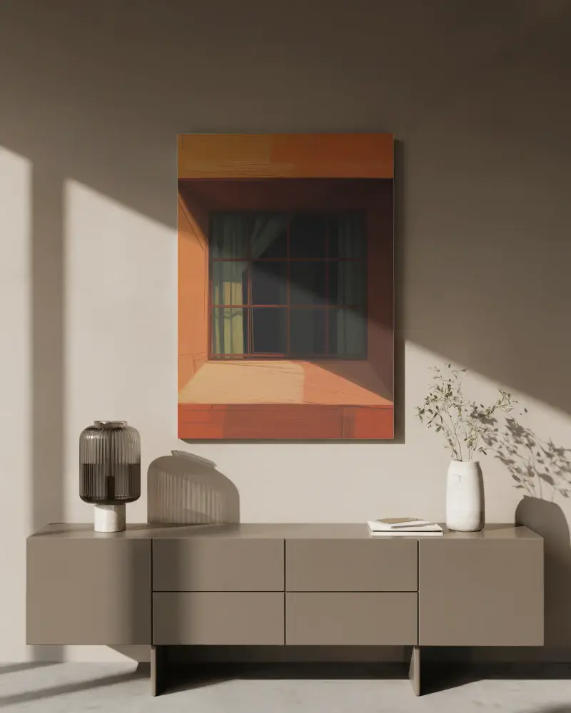 Minimal Modern Wall Canvas Mockup With Sideboard And Vase