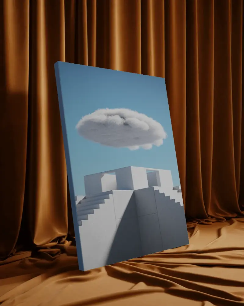 Standing Canvas Mockup Against Golden Velvet Drapery