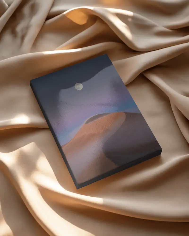 Flatlay Canvas Mockup On Beige Satin Fabric Folds