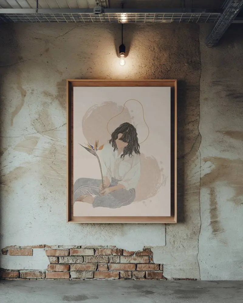 Industrial Vintage Canvas Mockup Exposed Brick Wall With Wooden Frame