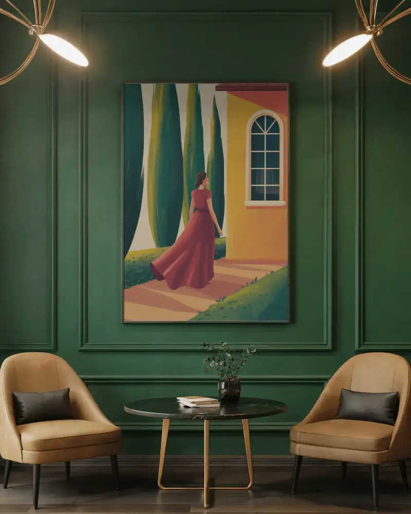 Classic Wall Canvas Mockup With Green Backdrop