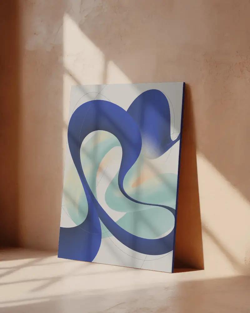 Leaning Canvas Mockup Against Beige Wall With Window Shadows