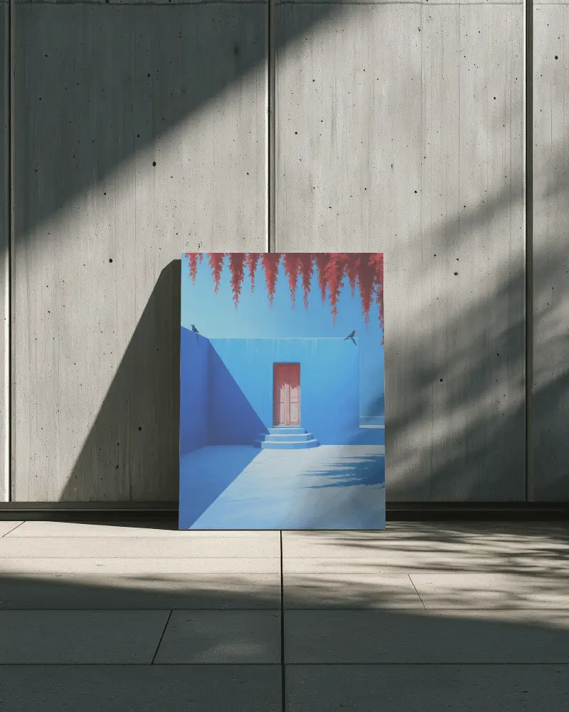 Utdoor Canvas Mockup Against Concrete Wall With Dramatic Shadows