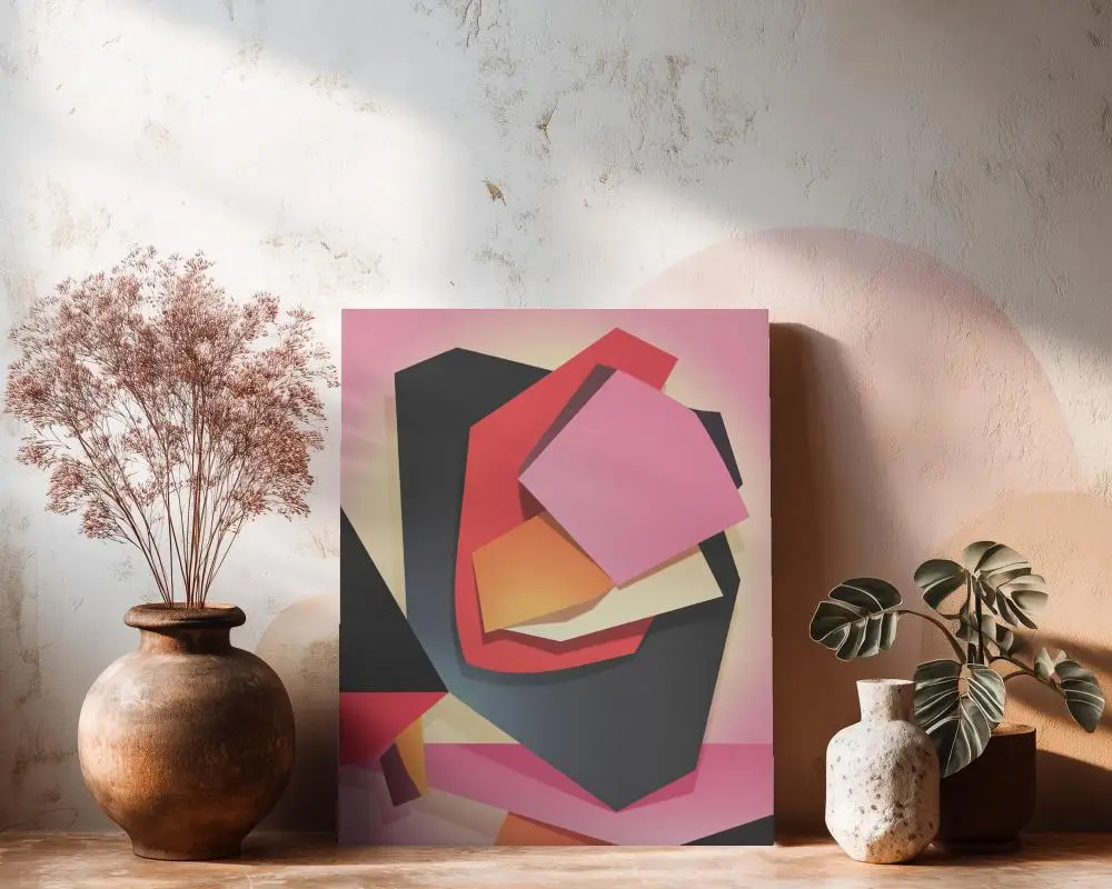 Interior Wall Canvas Mockup With Vintage Vase And Decorative Plants For Design