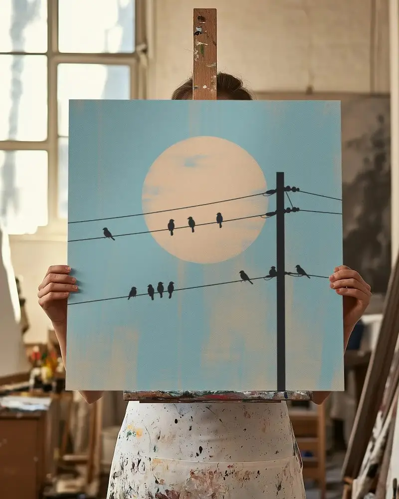 Blank Square Canvas Mockup Held By Artist In Creative Art Studio Setting For Design