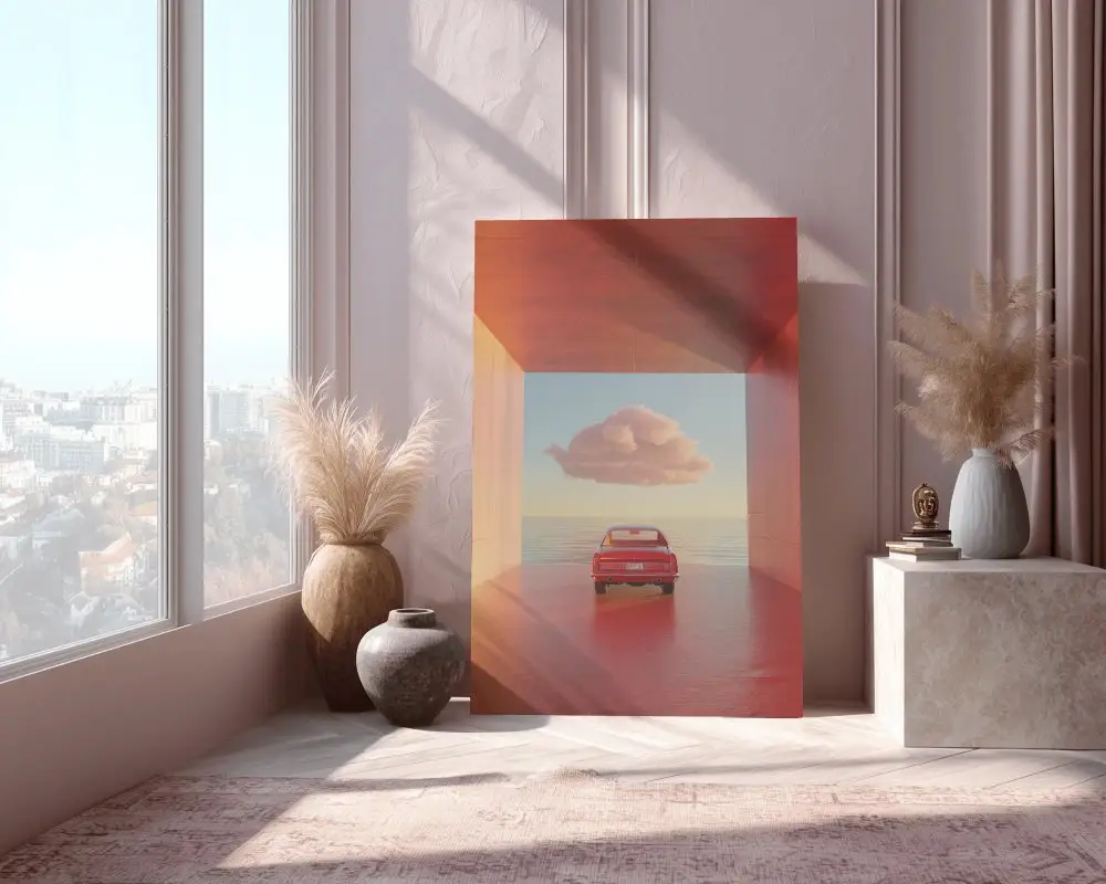 Minimalist Canvas Mockup With Natural Light And Decorative Vases For Art