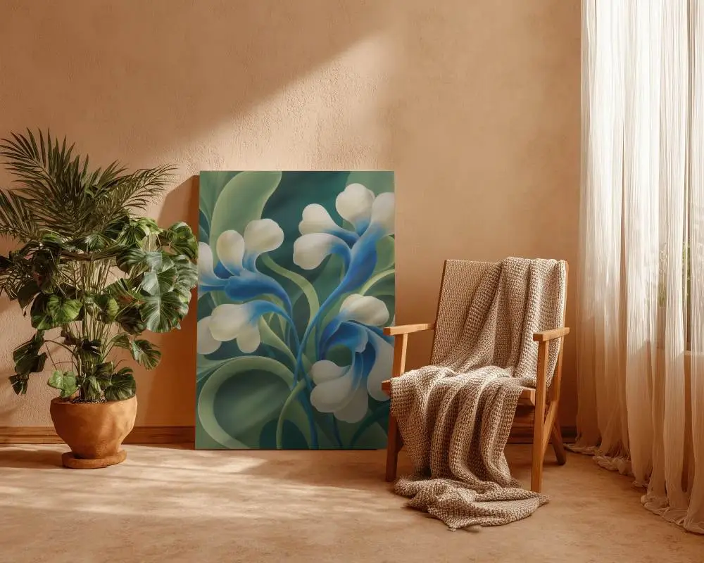 Peaceful Minimalist Canvas Mockup With Cozy Blanket And Natural Indoor Plant Setting