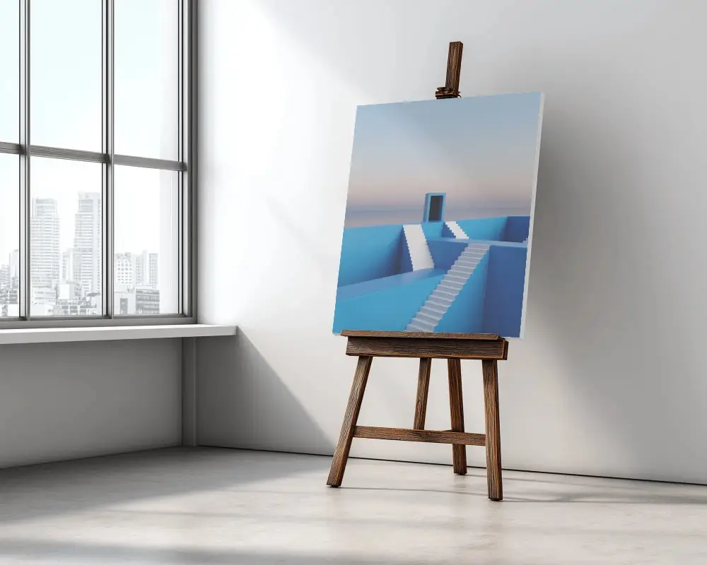 Empty Art Canvas Mockup Easel Against White Wall In Bright Urban Apartment Interior