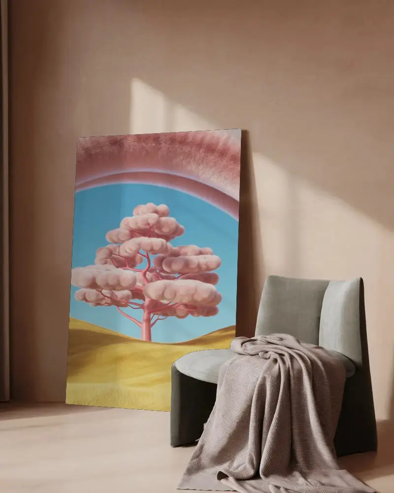 Minimalist Canvas Mockup In Warm Sunlit Room With Soft Shadows And Cozy Chair