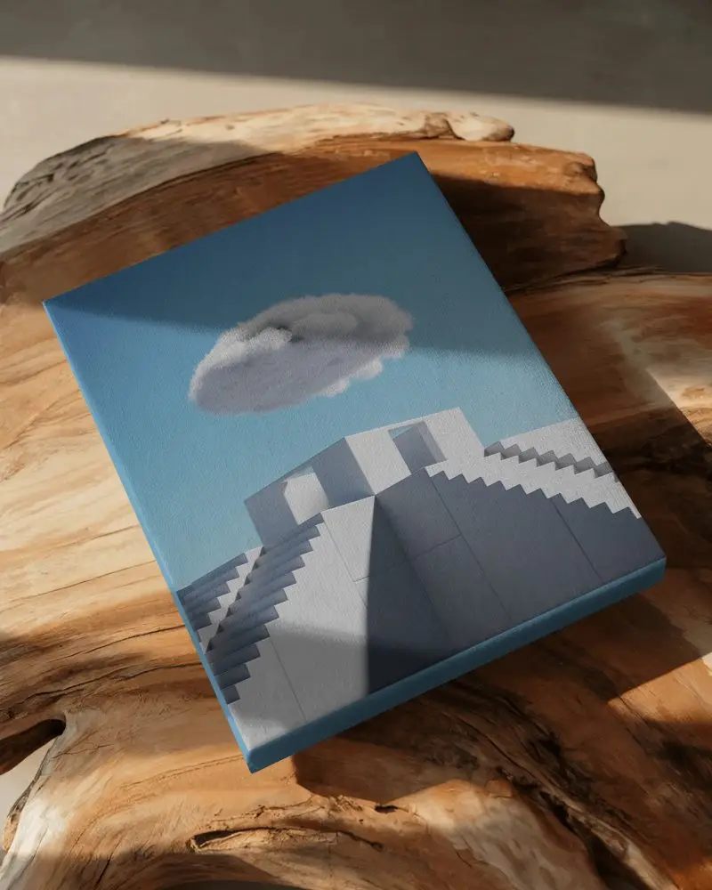 Minimalist Canvas Mockup On Natural Wood Surface With Soft Sunlit Shadows Natural Light