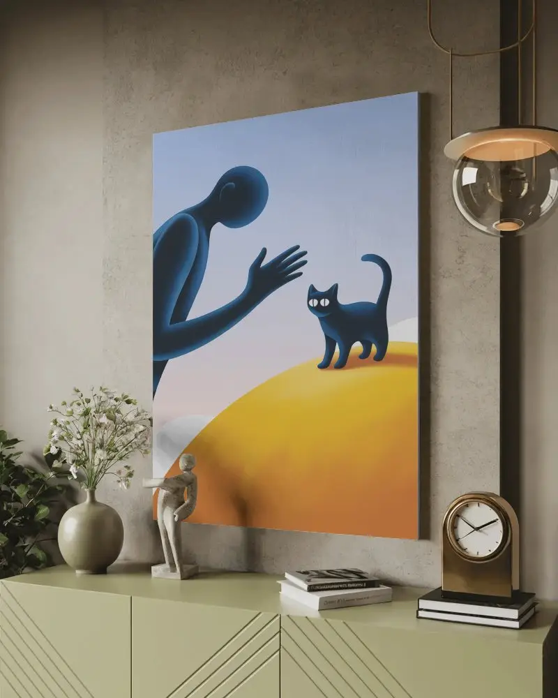 Elegant Home Decor Canvas Mockup On Neutral Wall With Sculpture Vase And Refined Aesthetic