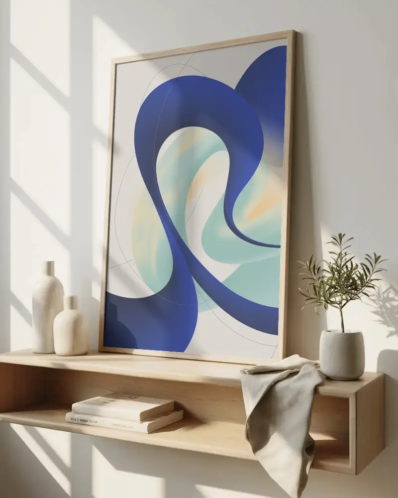 Minimalist Canvas Mockup On Wooden Shelf With Decorative Plant And Books