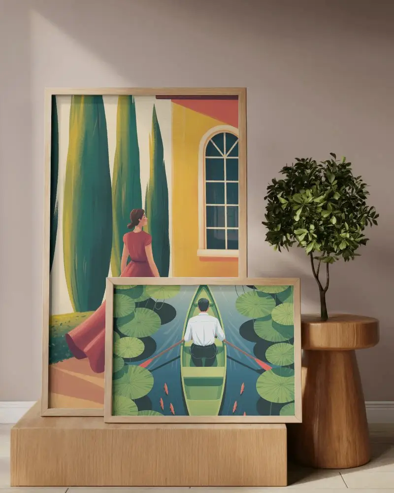 Wooden Frame Canvas Mockups Minimalist Interior Design Room With Green Plant Decoration