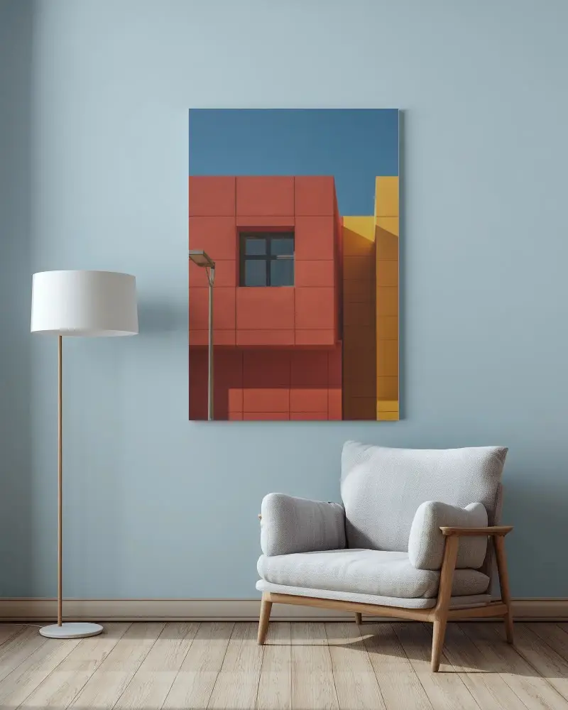 Modern Living Room Setup With Floor Lamp Comfy Armchair And Wall Canvas Mockup