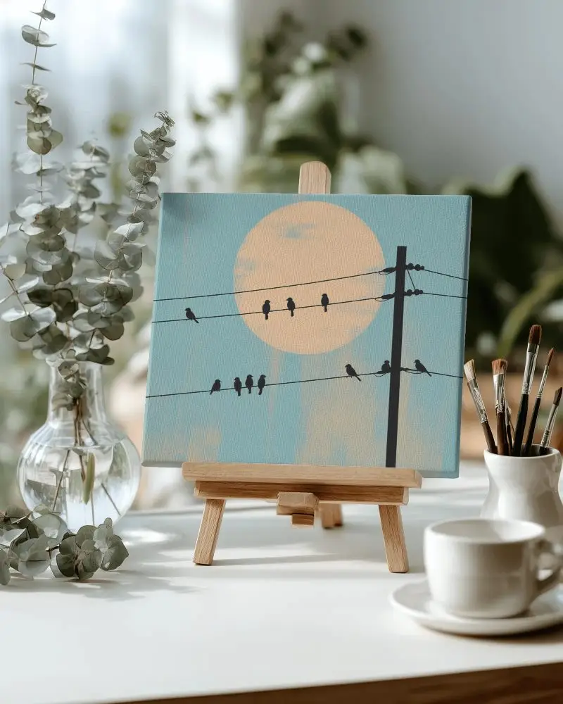 Tabletop Canvas Mockup With Paintbrush Holder Teacup And Greenery For Studio Display