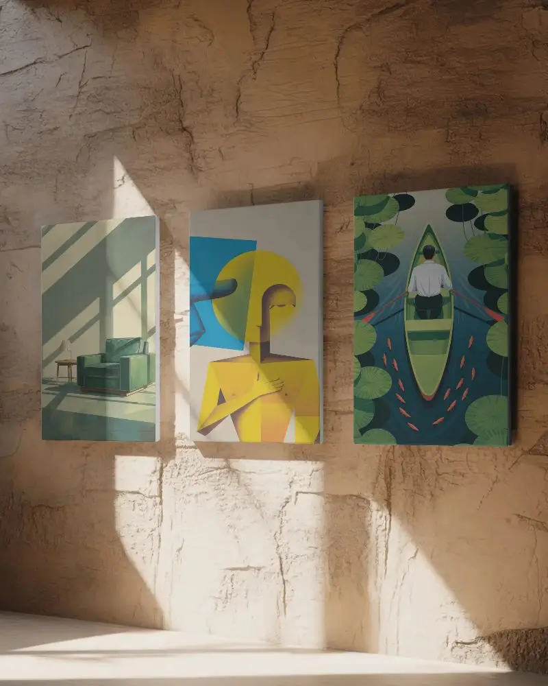 Gallery Wall Art Canvas Mockup With Minimalist Urban Industrial Style Background For Display