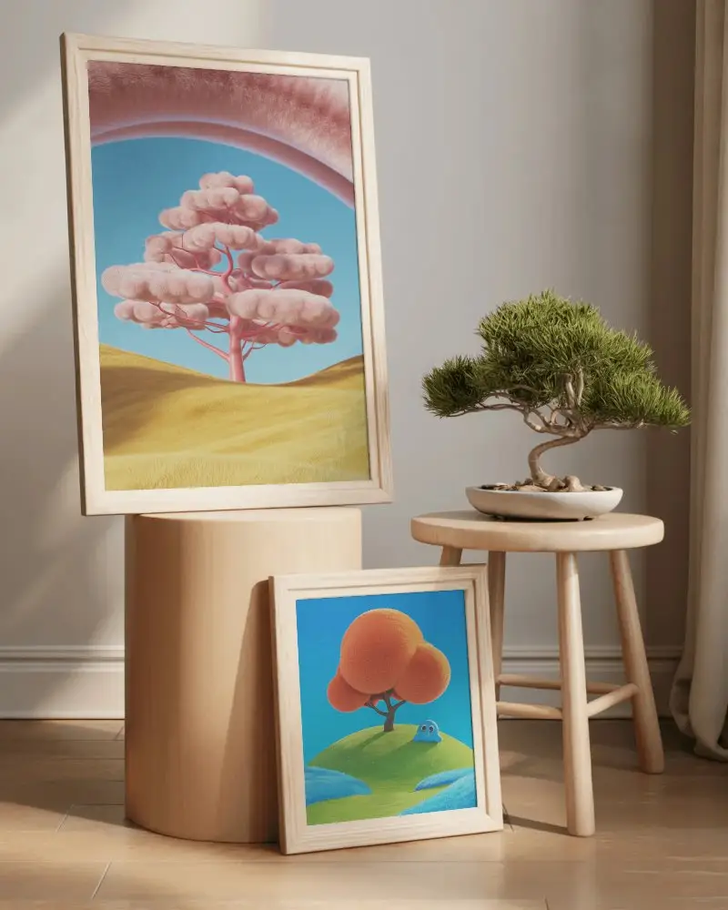 Modern Home Decor Canvas Mockup With Minimalist Plant And Wooden Furniture Styling