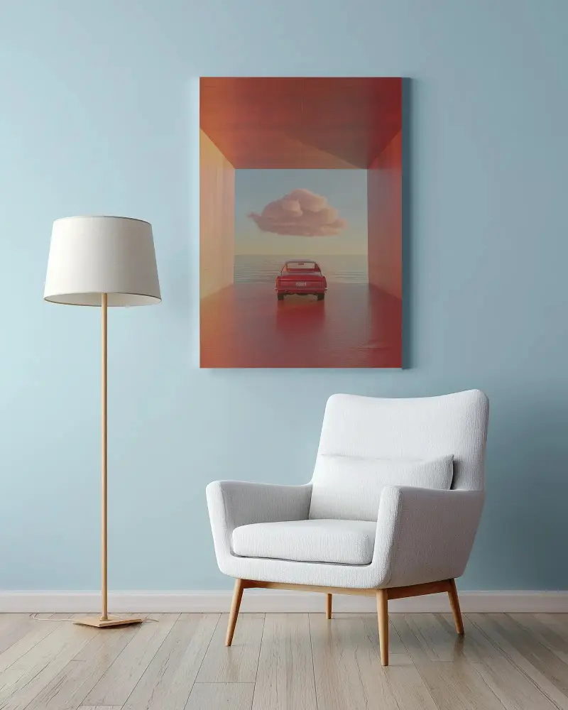 Stylish Home Decor Canvas Mockup Scene With Comfortable Armchair Standing Lamp