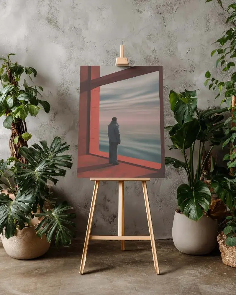 Contemporary Canvas Mockup On Wooden Easel With Lush Plants Decor For Creative Presentations