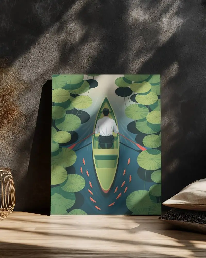 Square Canvas Mockup On Wooden Surface With Pillows For Home Decor Display