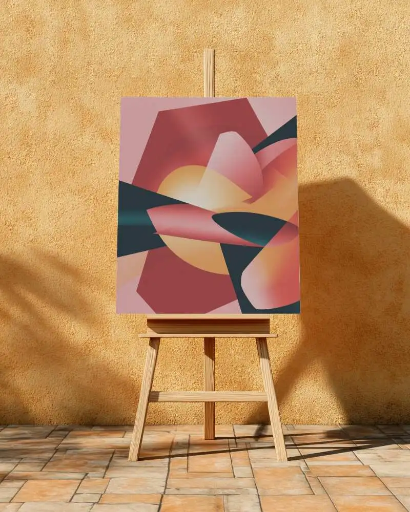 Outdoor Canvas Mockup Square Blank On Easel Against Textured Wall Background