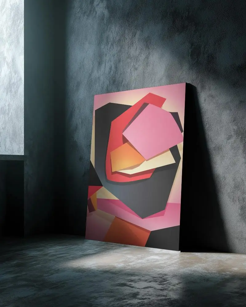 Empty Art Canvas Mockup On Rough Wall Dark Minimalist Interior Setting