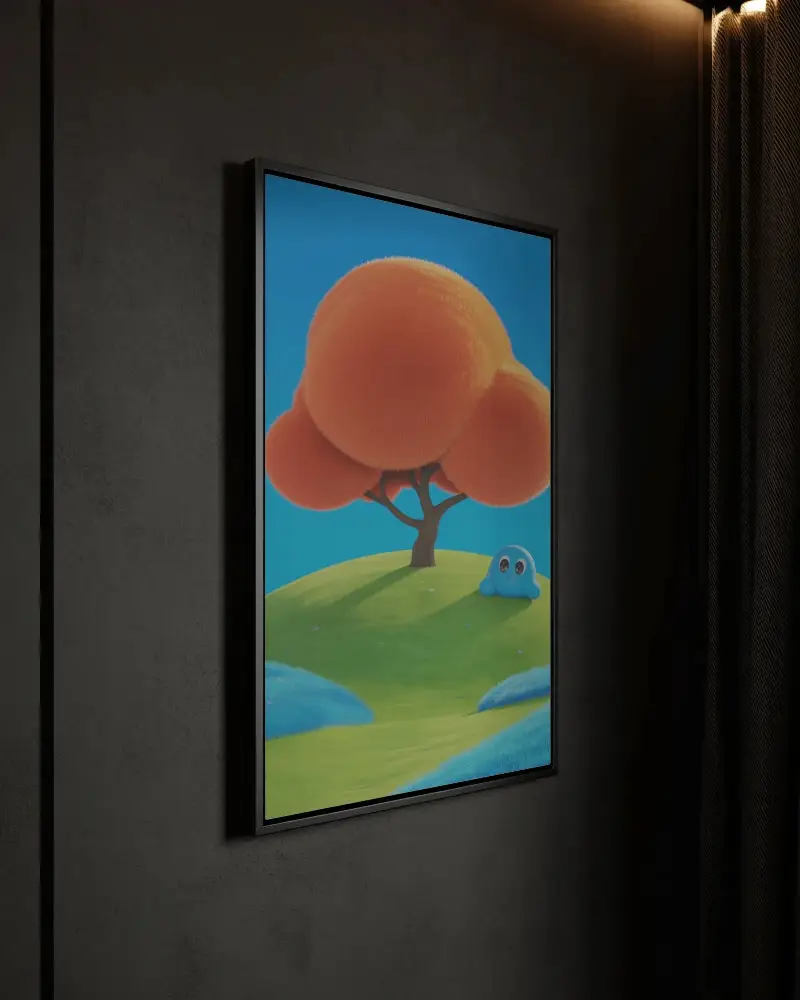 Moody Dark Wall Canvas Mockup With Black Frame And Soft Warm Corner Light