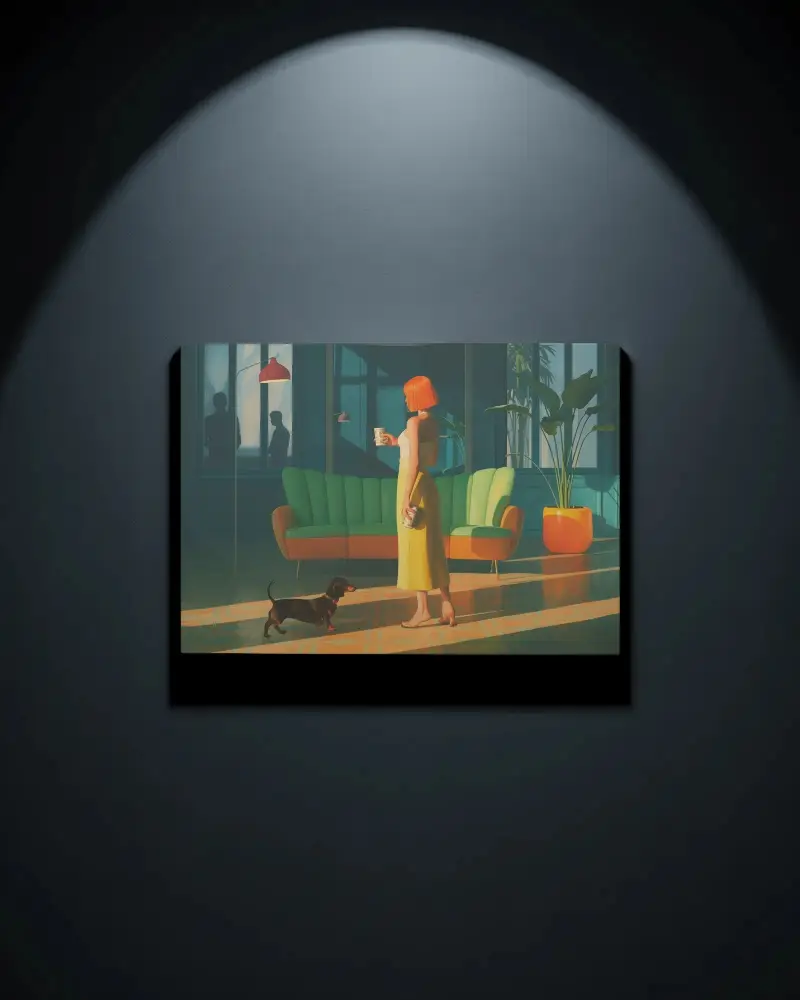 Spotlight Arch Wall Canvas Mockup With Dramatic Overhead Light And Dark Gallery Ambience