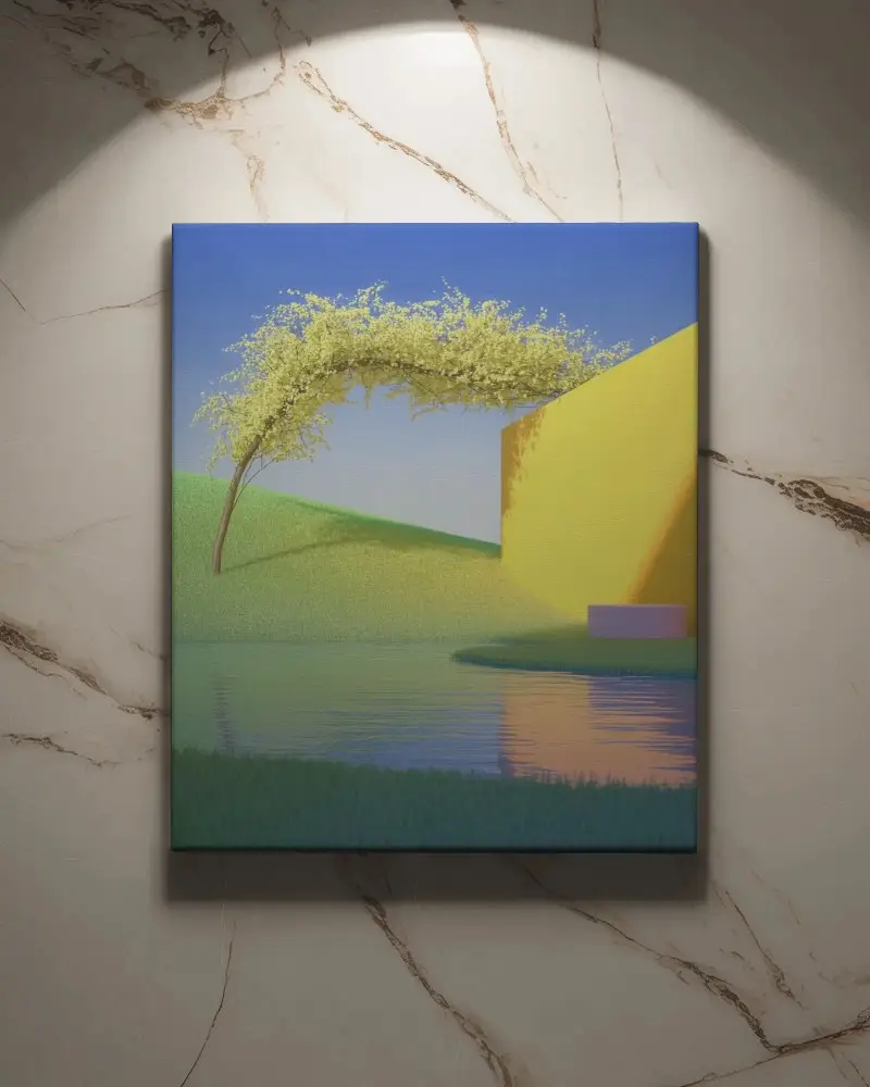 Luxury Marble Wall Canvas Mockup With Soft Arched Spotlight And Premium Gallery Style