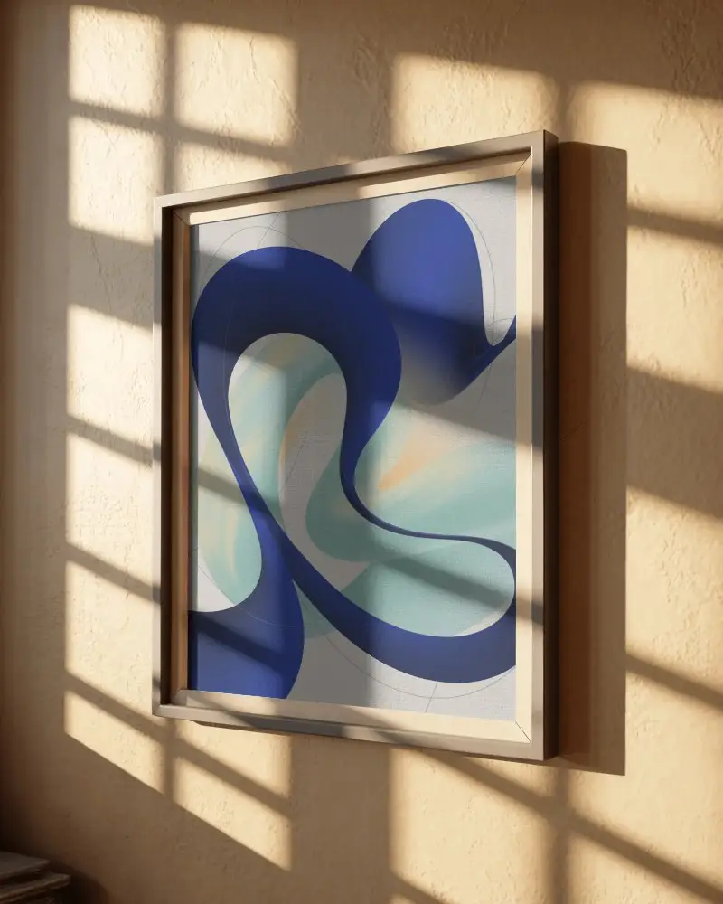 Angled Golden Frame Canvas Mockup With Bold Window Shadow And Warm Sunlit Wall