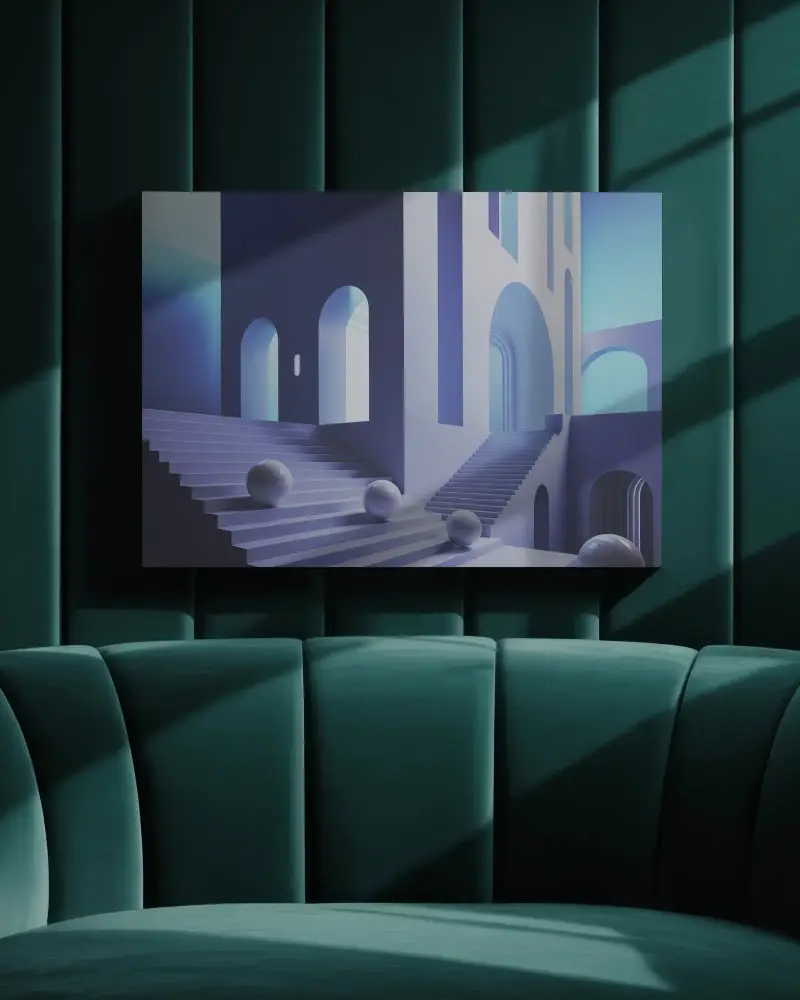 Teal Velvet Interior Canvas Mockup With Dramatic Window Light And Modern Lounge Vibe