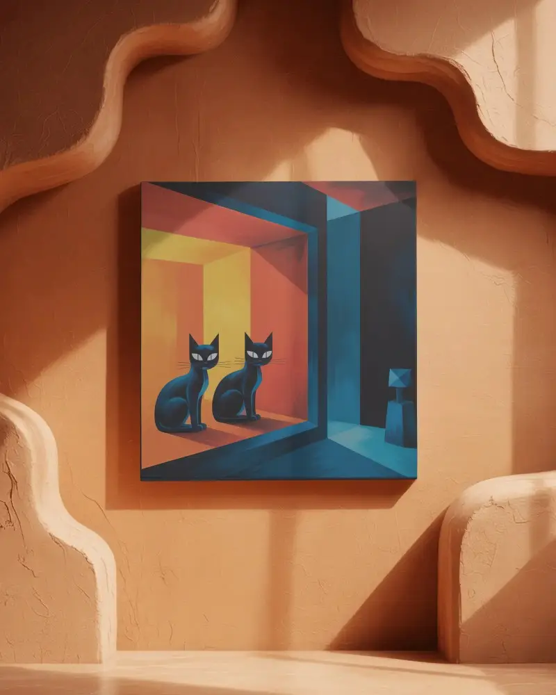 Abstract Sculpted Wall Canvas Mockup With Warm Terracotta Tones And Soft Window Shadow