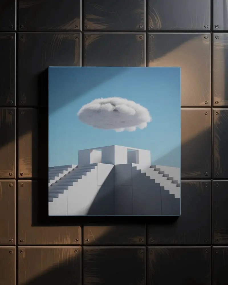 Industrial Metal Tile Wall Canvas Mockup With Dramatic Diagonal Light