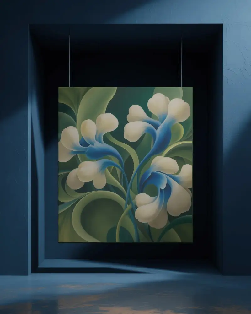 Floating Niche Display Canvas Mockup With Deep Blue Architectural Frame Mount Design