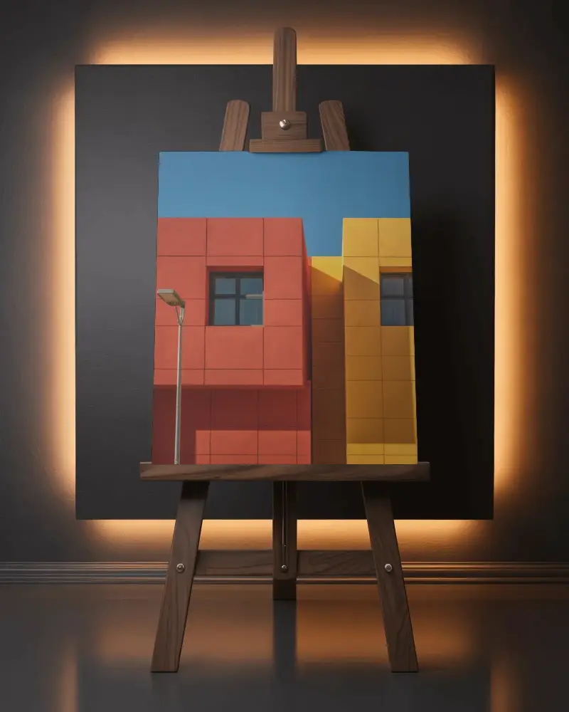 Backlit Gallery Easel Canvas Mockup With Warm Ambient Frame Glow