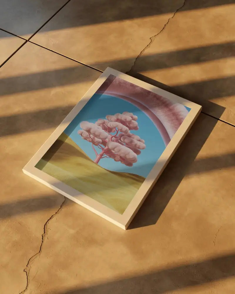 Modern Rectangle Canvas Mockup On Textured Floor With Natural Light Shadows Effect