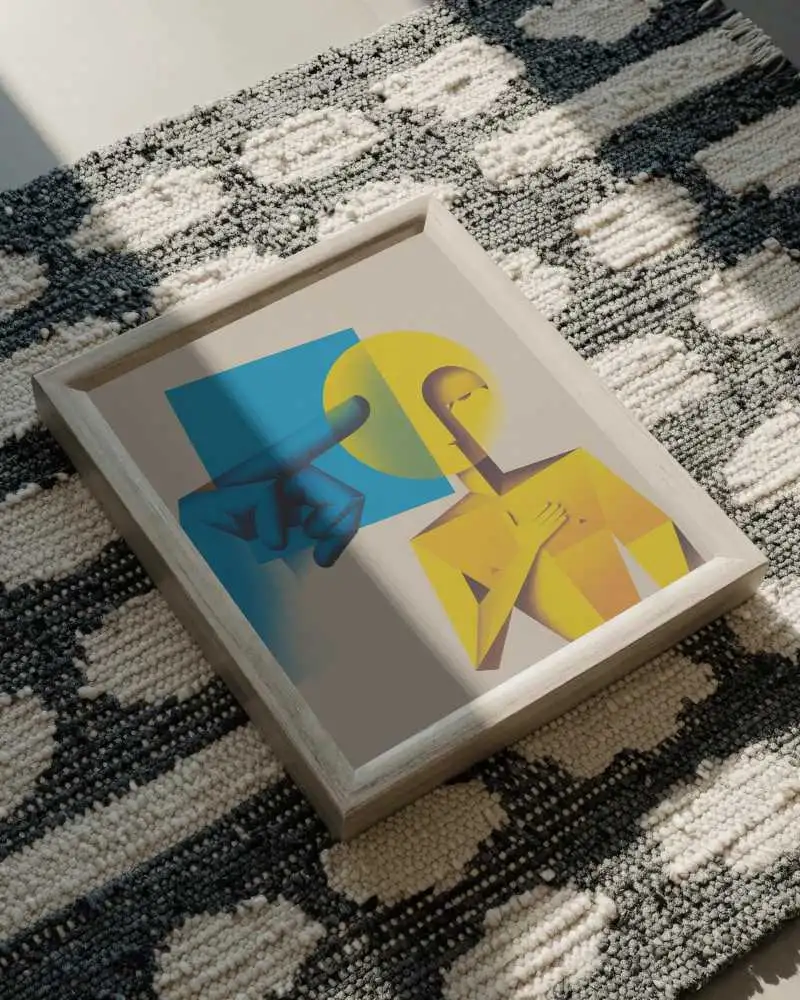 Modern Wooden Frame Canvas Mockup On Textured Rug Background For Design Presentation