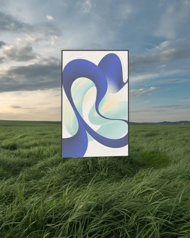 Outdoor Canvas Mockup With Grass Field Background And Sky For Design Presentation