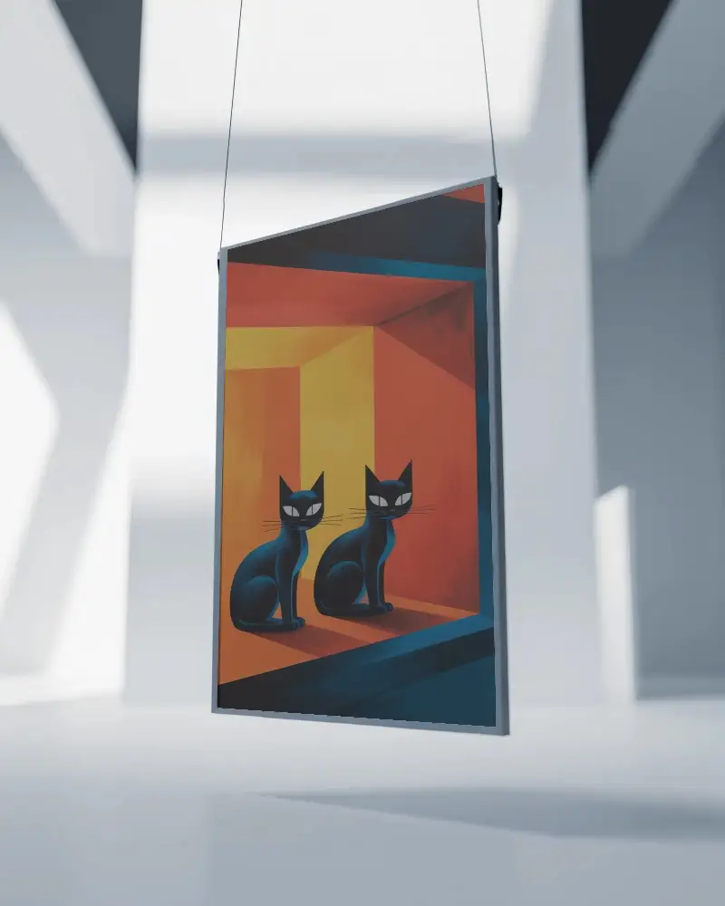 Hanging Vertical Canvas Mockup In Minimalist Modern Interior For Design Presentation